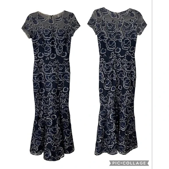 DAVID MEISTER FLORAL JACQUARD FULL LENGTH GOWN Women Size 2 - Picture 10 of 16